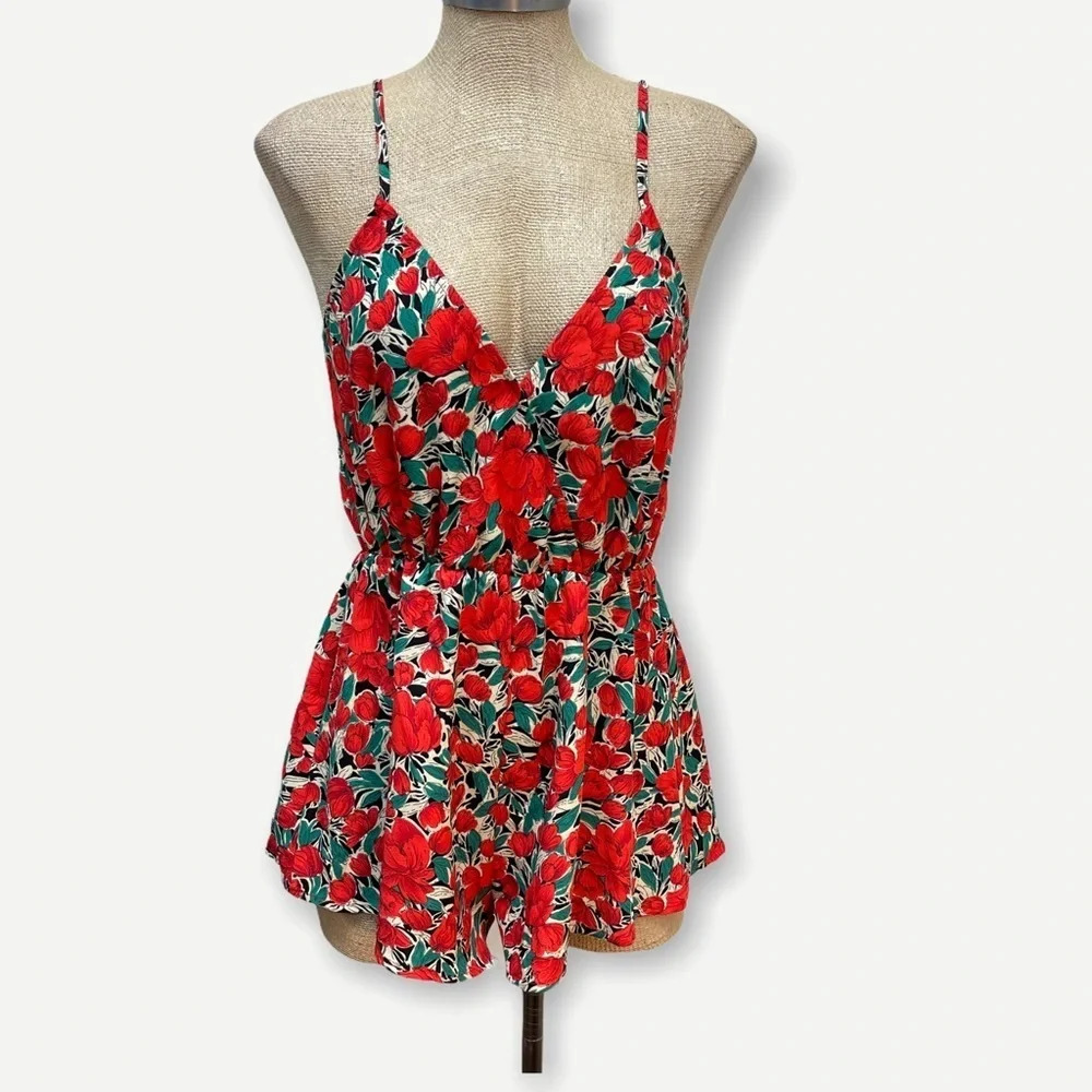 5/$20 SHEIN red floral cami romper S
